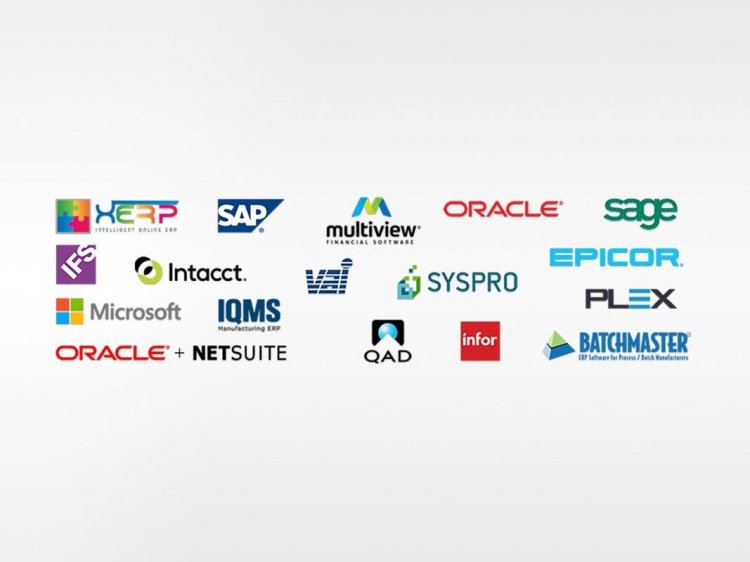 Logos of leading ERP software providers arranged in a grid