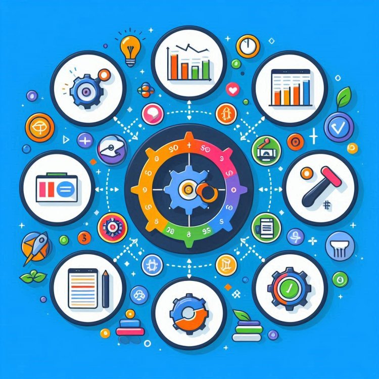 SEO improvement process for a website. Each section represents a step in enhancing SEO metrics, with icons and colors that make it visually appealing and easy to follow. This design can be useful for presentations or web content focused on SEO strategies